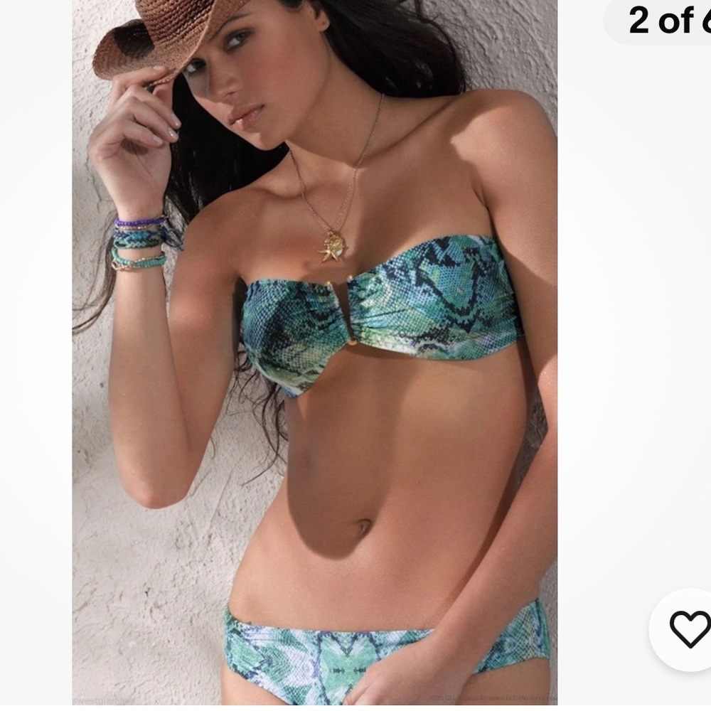 L*Space L Space Viridian skin Aida Snake Blue and Blue Bikini Swimsuit XS M